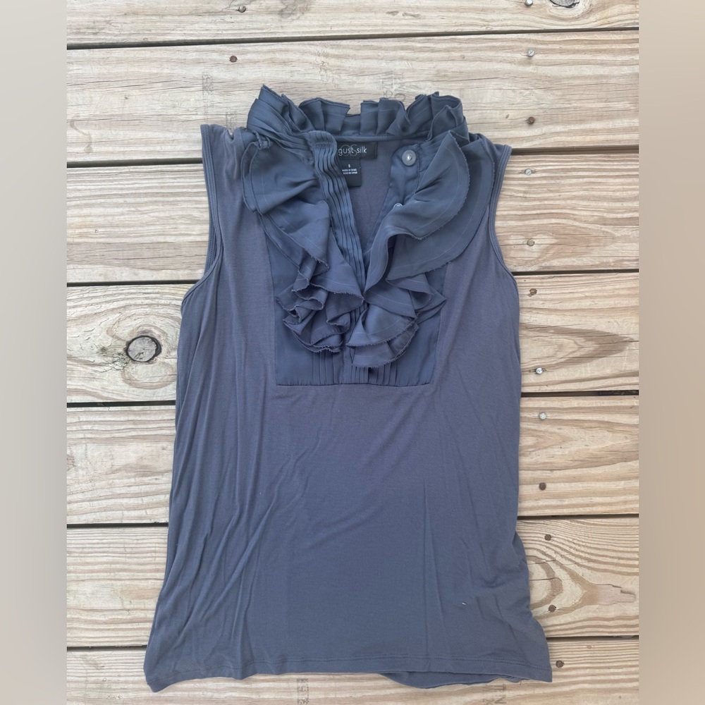 August Silk Gray Ruffled Blouse